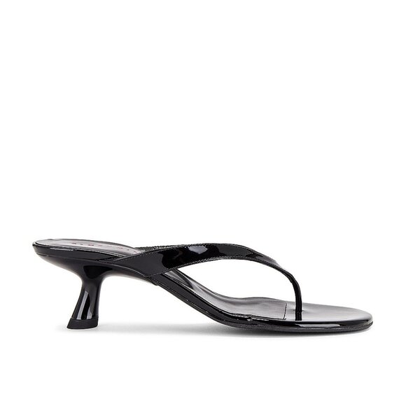 Simon Miller Shoes - SIMONMILLER Beep Thong Sandal in Black patent leather kitten heel open toe